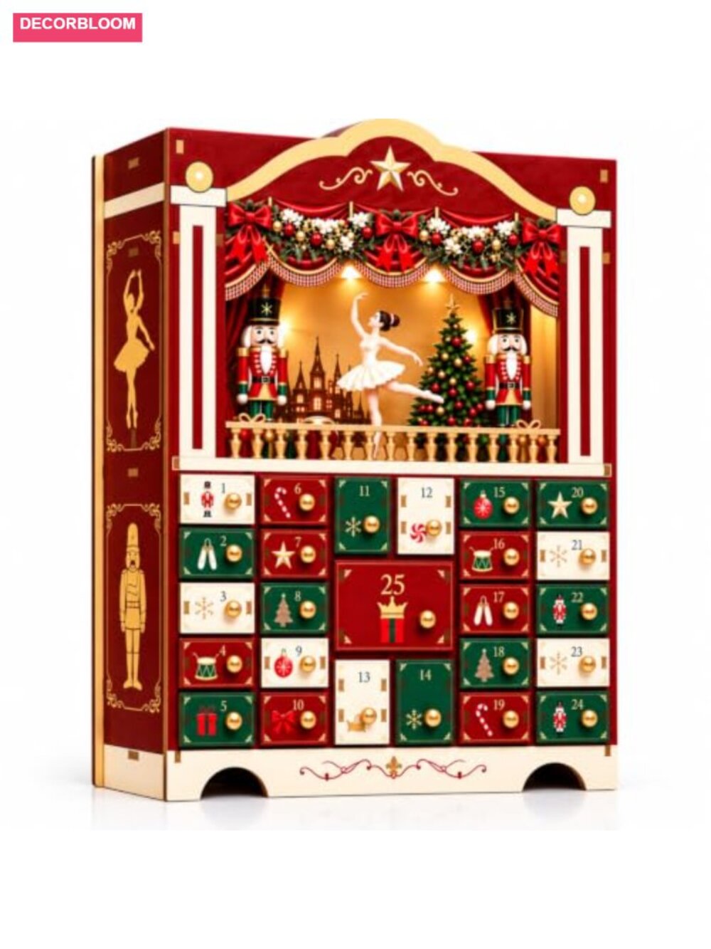 Wooden Christmas Advent Calendar 25 Drawer Nutcracker Theater Countdown